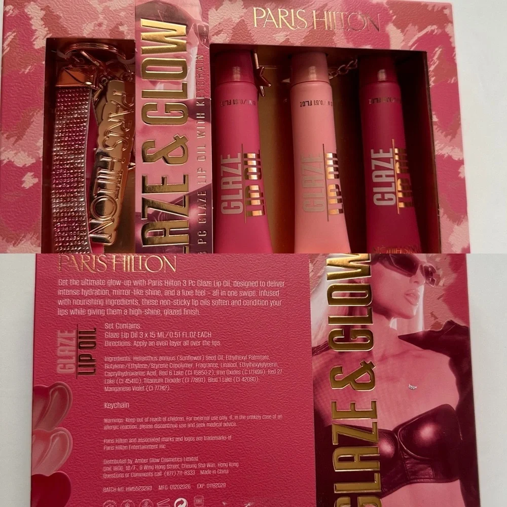 💖 NWT Paris Hilton Glaze & Glow Lip Gloss Set - Limited Edition | NIB | Keychain